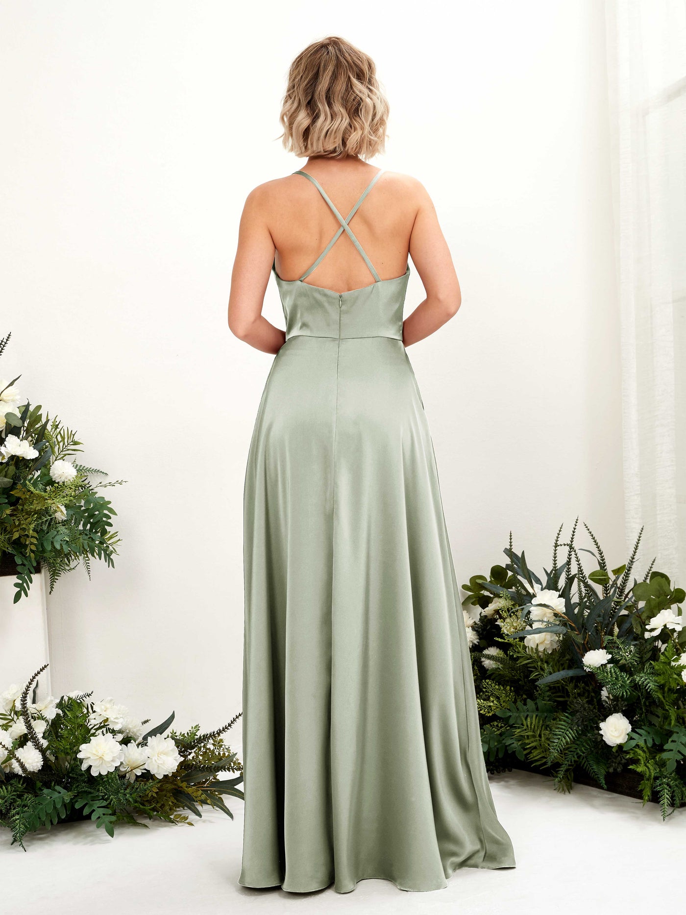 Carlyna A-Linien-Kleid Wasserfallausschnitt Bodenlang Brautjungfernkleid Salbeigrün #farbe_salbeigr-n