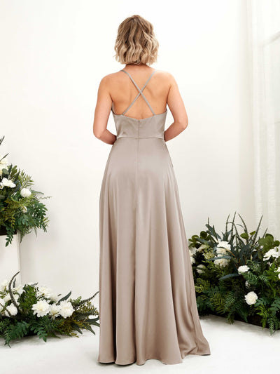 Carlyna A-Linien-Kleid Wasserfallausschnitt Bodenlang Brautjungfernkleid Taupe #farbe_taupe