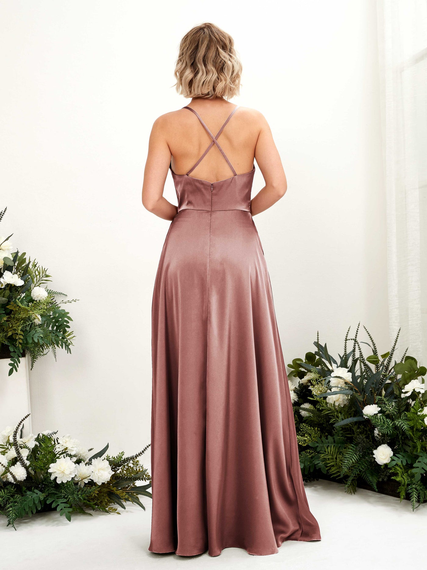 Carlyna A-Linien-Kleid Wasserfallausschnitt Bodenlang Brautjungfernkleid Wüstenrose #farbe_w-stenrose