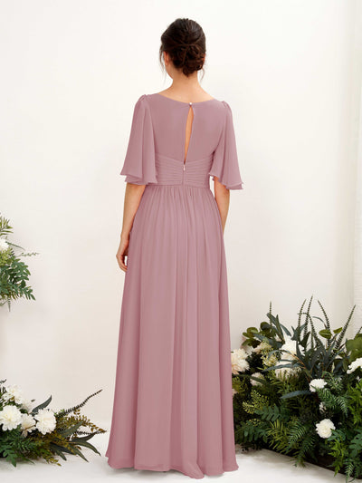 Carlyna A-Linien V-Ausschnitt Kurzarm Bodenlanges Chiffonkleid Klassisch Mauve #farbe_klassisch-mauve
