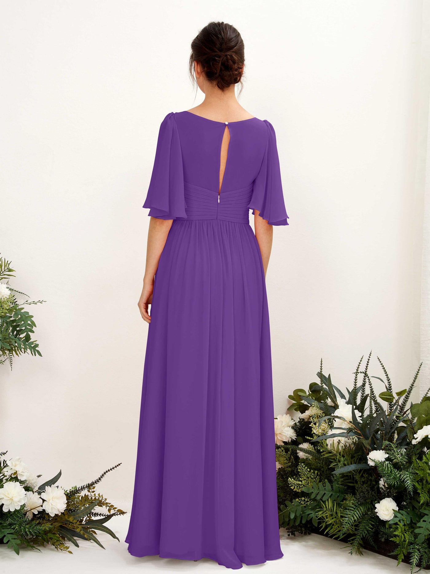 Carlyna A-Linien V-Ausschnitt Kurzarm Bodenlanges Chiffonkleid Regency #farbe_regency