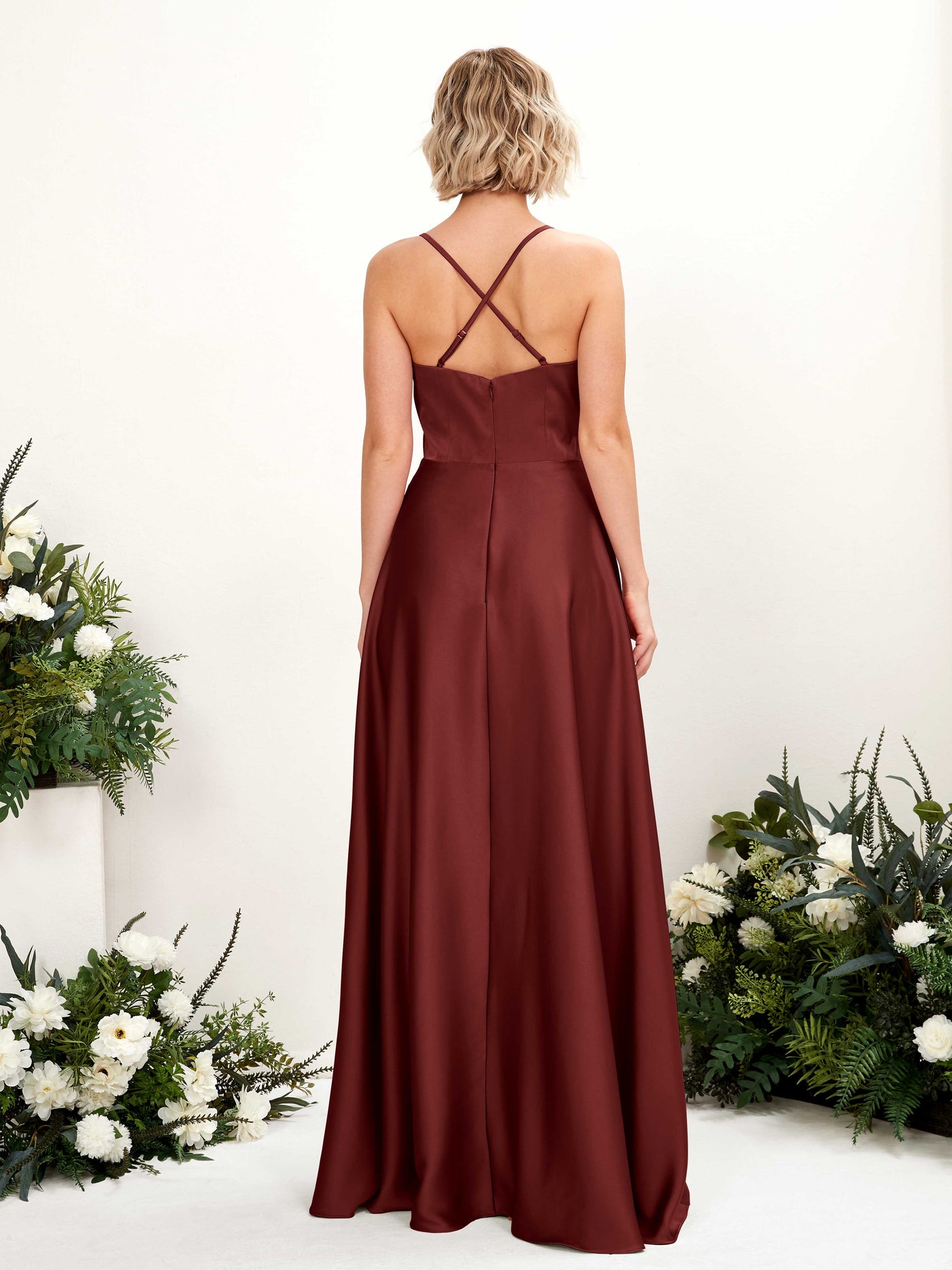 Carlyna A-Linienkleid V-Ausschnitt Bodenlang Brautjungfernkleid Burgunderrot #farbe_burgunderrot