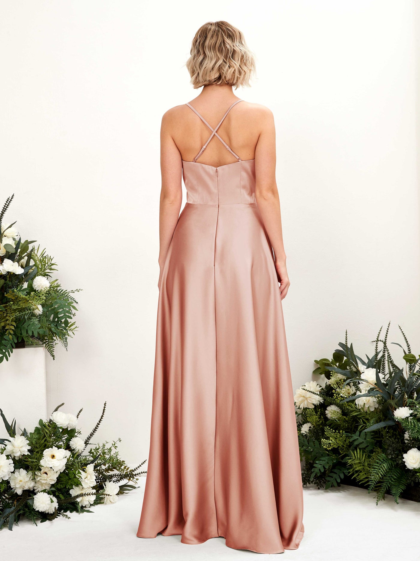 Carlyna A-Linienkleid V-Ausschnitt Bodenlang Brautjungfernkleid Cantaloupe #farbe_cantaloupe