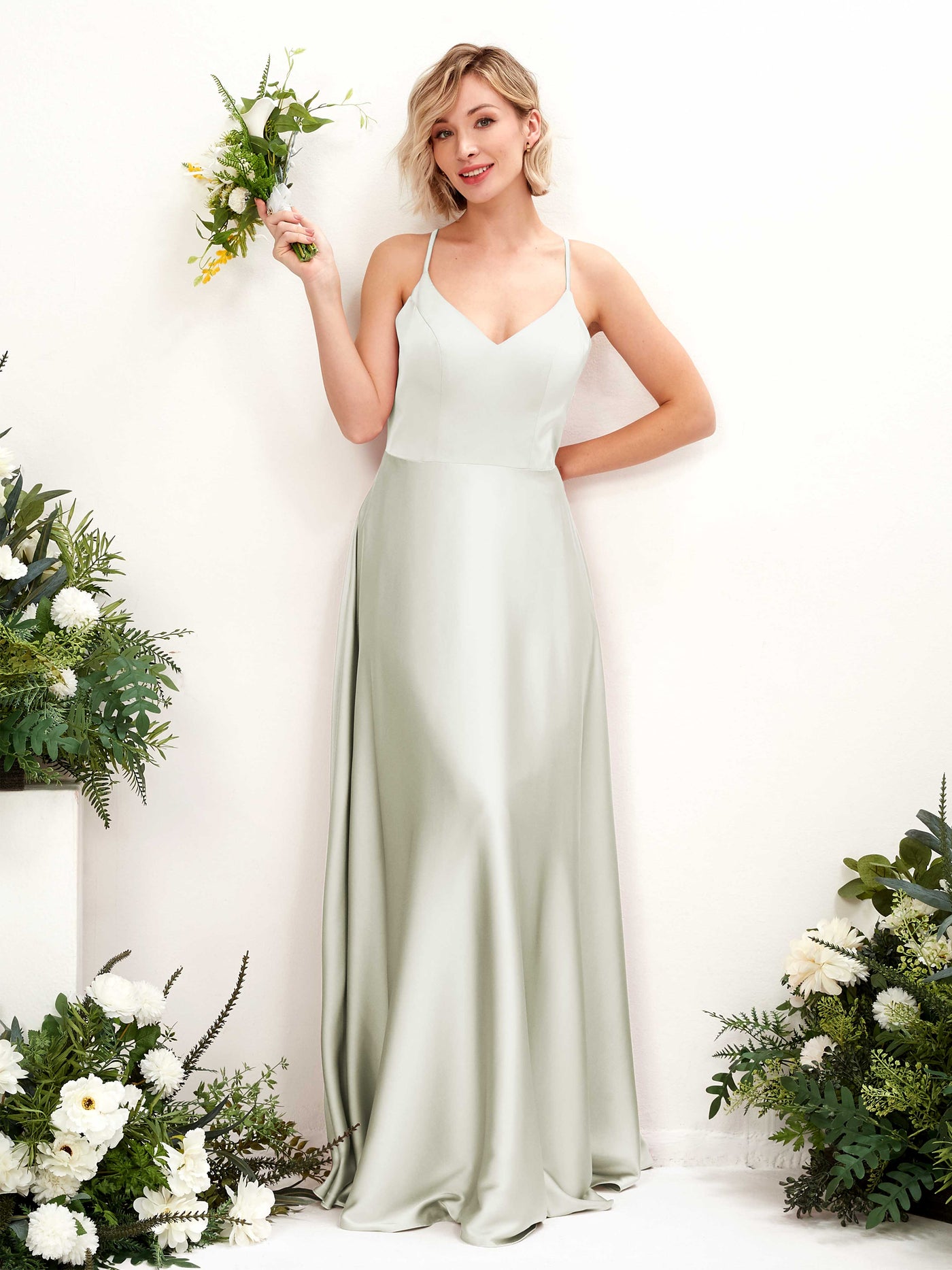 Carlyna A-Linienkleid V-Ausschnitt Bodenlang Brautjungfernkleid Elfenbein #farbe_elfenbein