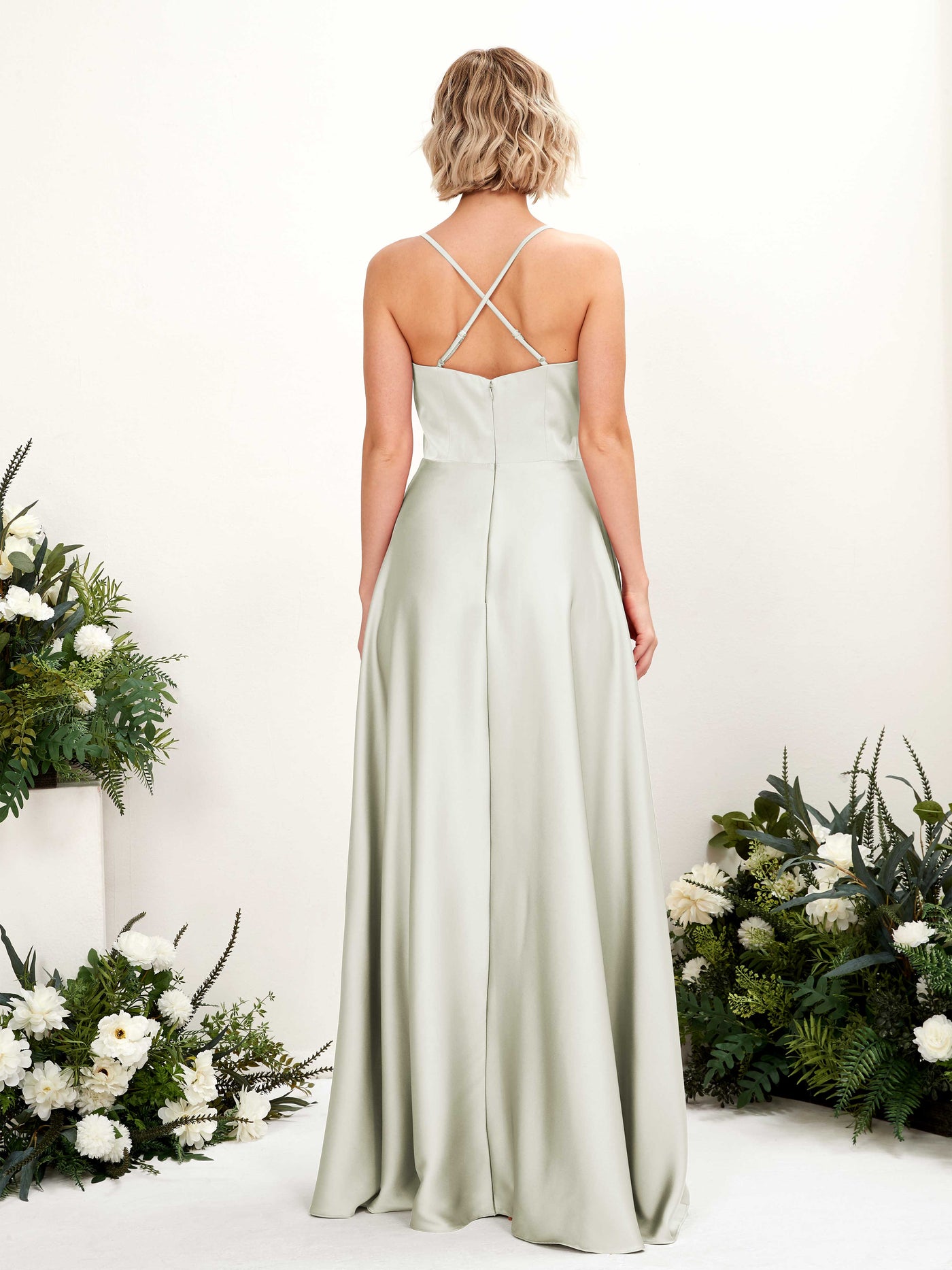 Carlyna A-Linienkleid V-Ausschnitt Bodenlang Brautjungfernkleid Elfenbein #farbe_elfenbein