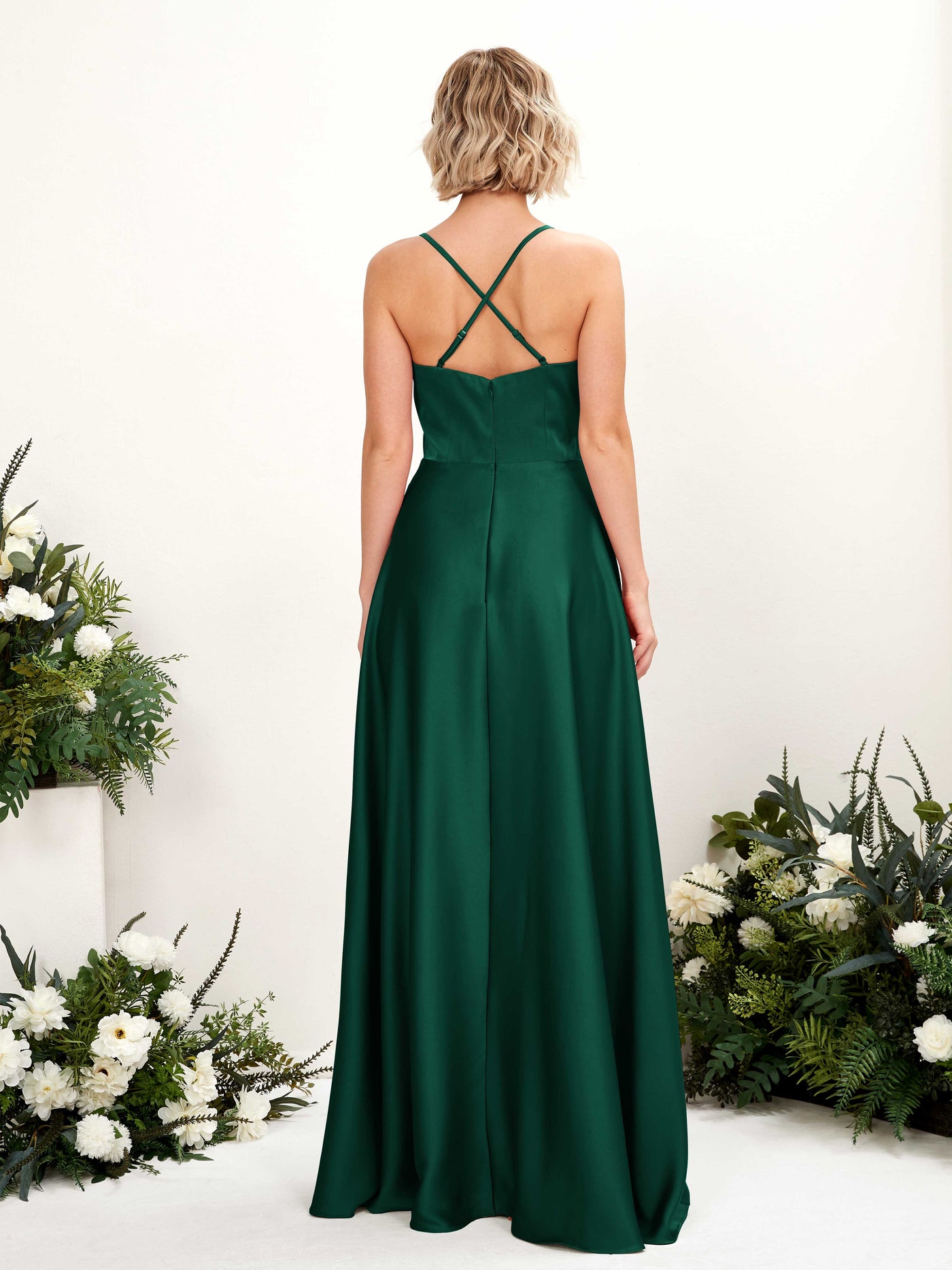 Carlyna A-Linienkleid V-Ausschnitt Bodenlang Brautjungfernkleid Jägergrün #farbe_j-gergr-n
