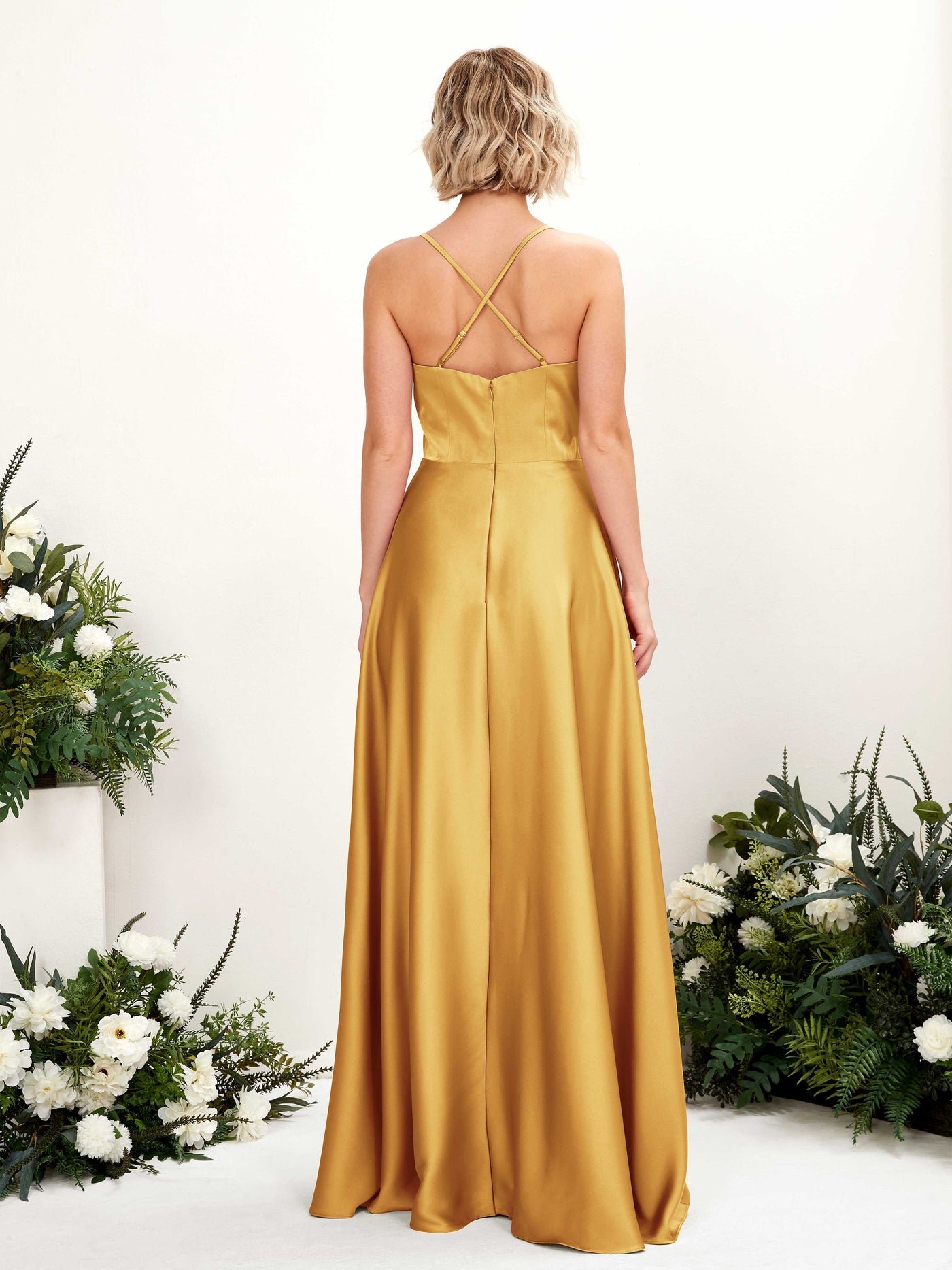 Carlyna A-Linienkleid V-Ausschnitt Bodenlang Brautjungfernkleid Kanariengelb #farbe_kanariengelb