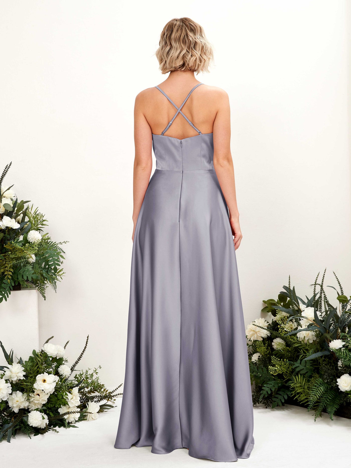 Carlyna A-Linienkleid V-Ausschnitt Bodenlang Brautjungfernkleid Lila Dunst #farbe_lila-dunst