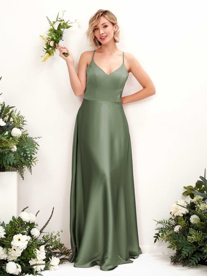 Carlyna A-Linienkleid V-Ausschnitt Bodenlang Brautjungfernkleid Olivgrün 