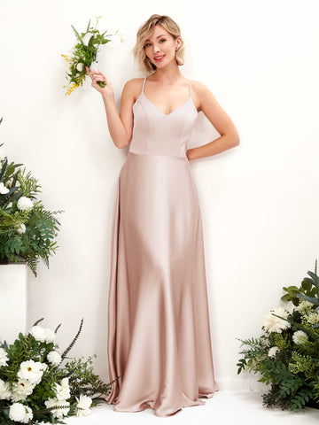 Carlyna A-Linienkleid V-Ausschnitt Bodenlang Brautjungfernkleid Perlrosa #farbe_perlrosa
