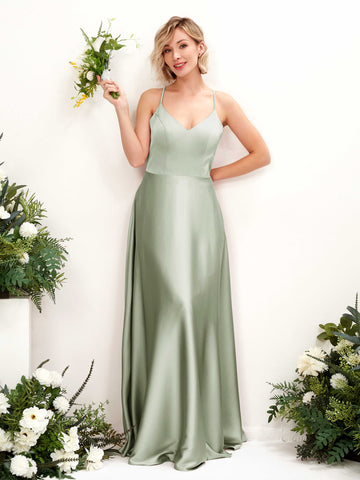 Carlyna A-Linienkleid V-Ausschnitt Bodenlang Brautjungfernkleid Salbeigrün #farbe_salbeigr-n