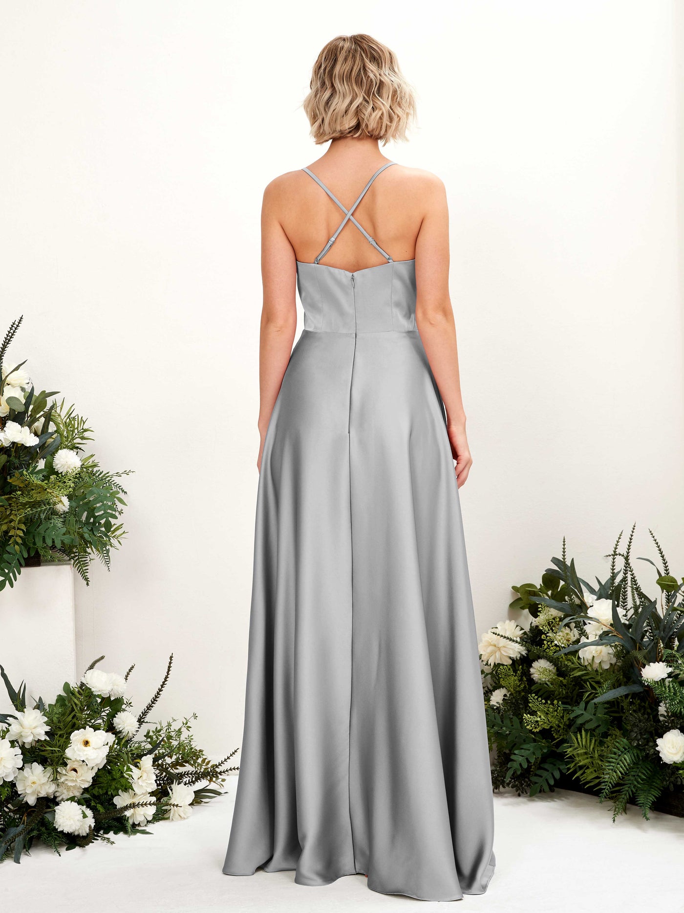 Carlyna A-Linienkleid V-Ausschnitt Bodenlang Brautjungfernkleid Taube #farbe_taube