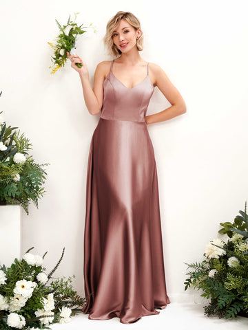 Carlyna A-Linienkleid V-Ausschnitt Bodenlang Brautjungfernkleid Wüstenrose #farbe_w-stenrose
