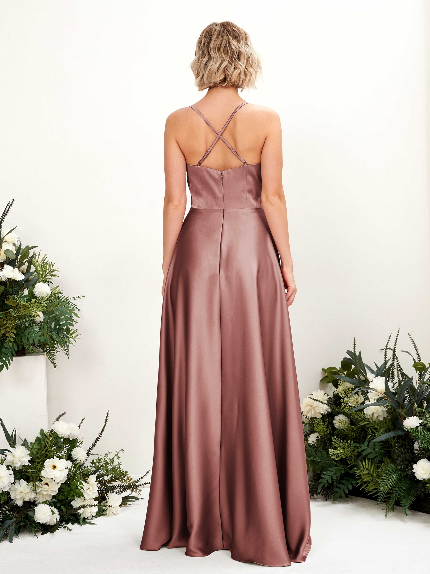 Carlyna A-Linienkleid V-Ausschnitt Bodenlang Brautjungfernkleid Wüstenrose #farbe_w-stenrose
