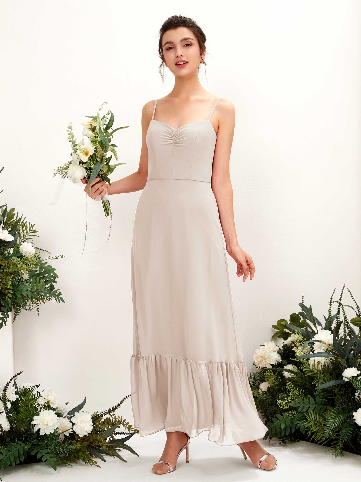 Carlyna Empire-Linie Spaghettiträger Bodenlanges Brautjungfernkleid Champagner #farbe_champagner
