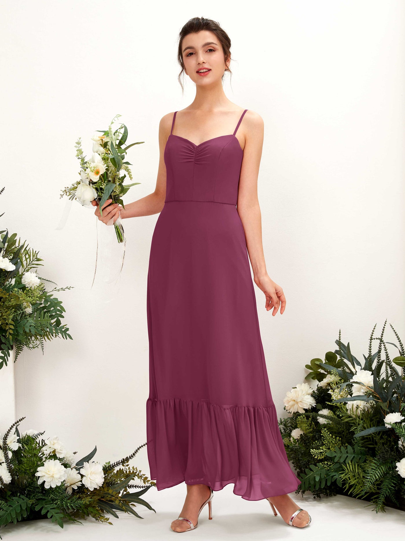 Carlyna Empire-Linie Spaghettiträger Bodenlanges Brautjungfernkleid Chianti #farbe_chianti