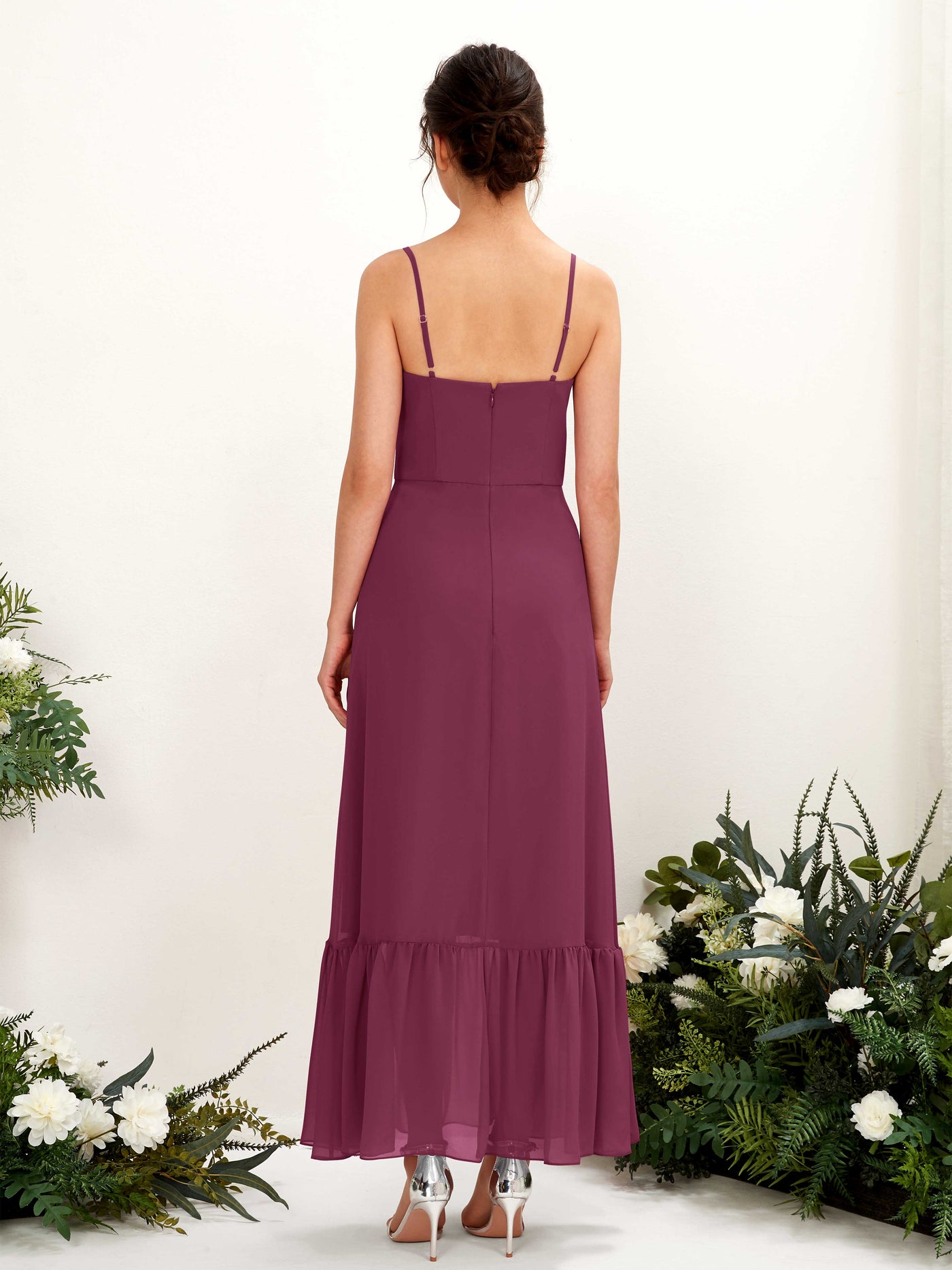 Carlyna Empire-Linie Spaghettiträger Bodenlanges Brautjungfernkleid Chianti #farbe_chianti