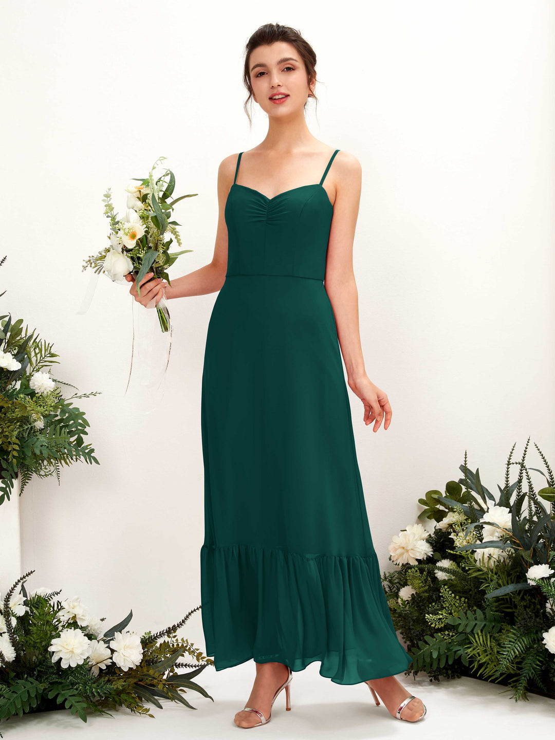 Carlyna Empire-Linie Spaghettiträger Bodenlanges Brautjungfernkleid Dunkelsmaragd 