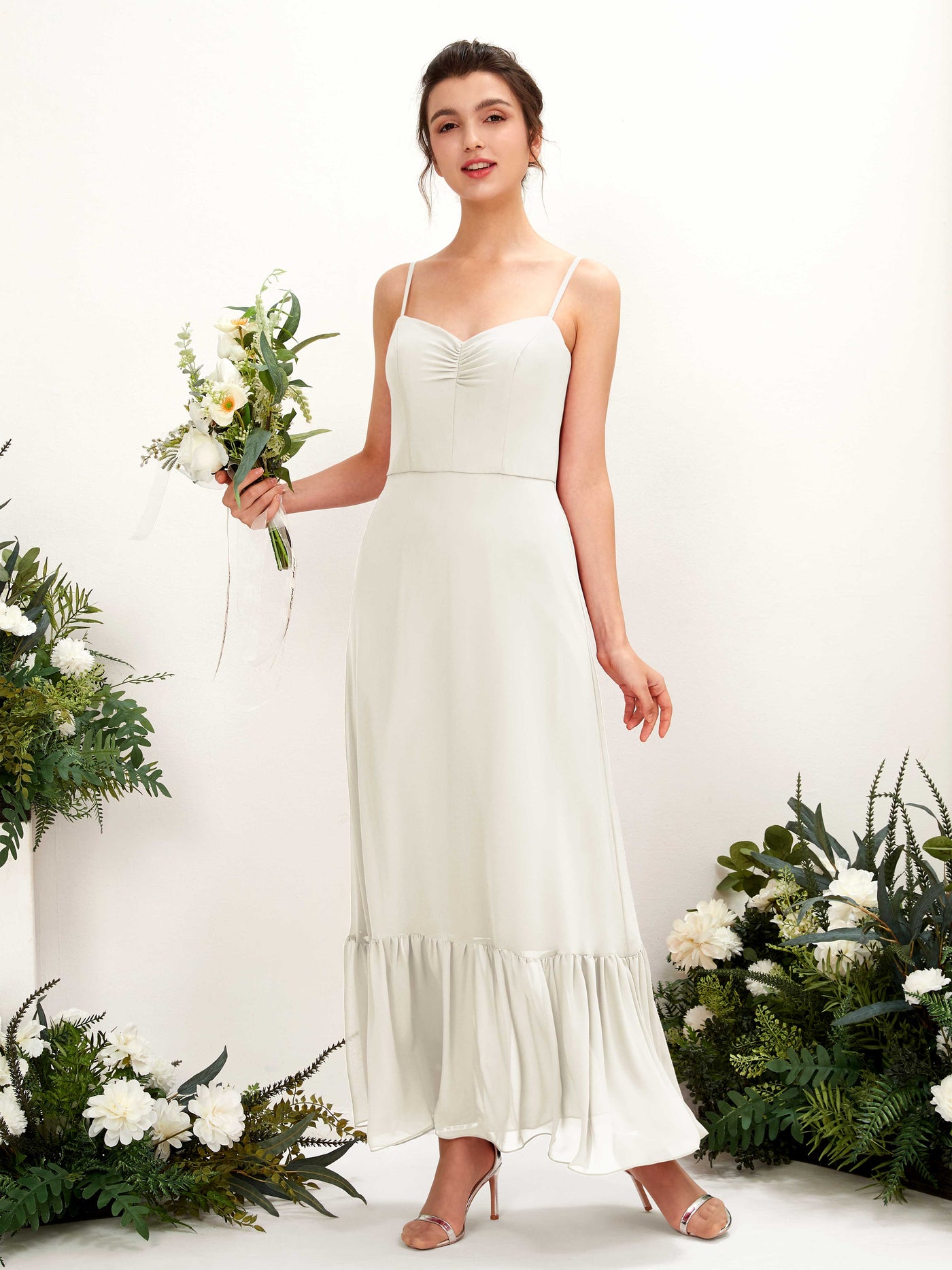 Carlyna Empire-Linie Spaghettiträger Bodenlanges Brautjungfernkleid Elfenbein #farbe_elfenbein