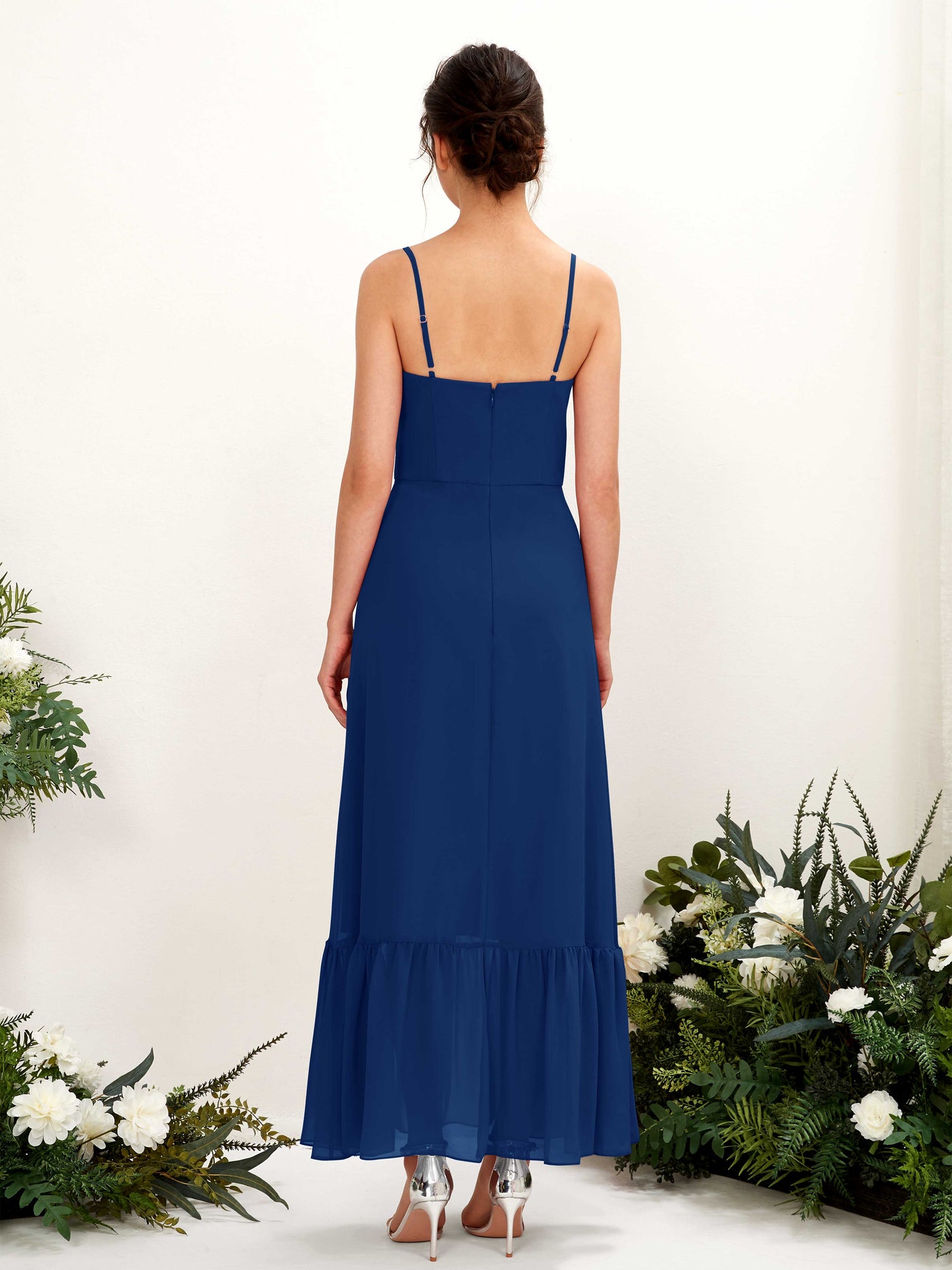Carlyna Empire-Linie Spaghettiträger Bodenlanges Brautjungfernkleid Königsblau #farbe_k-nigsblau
