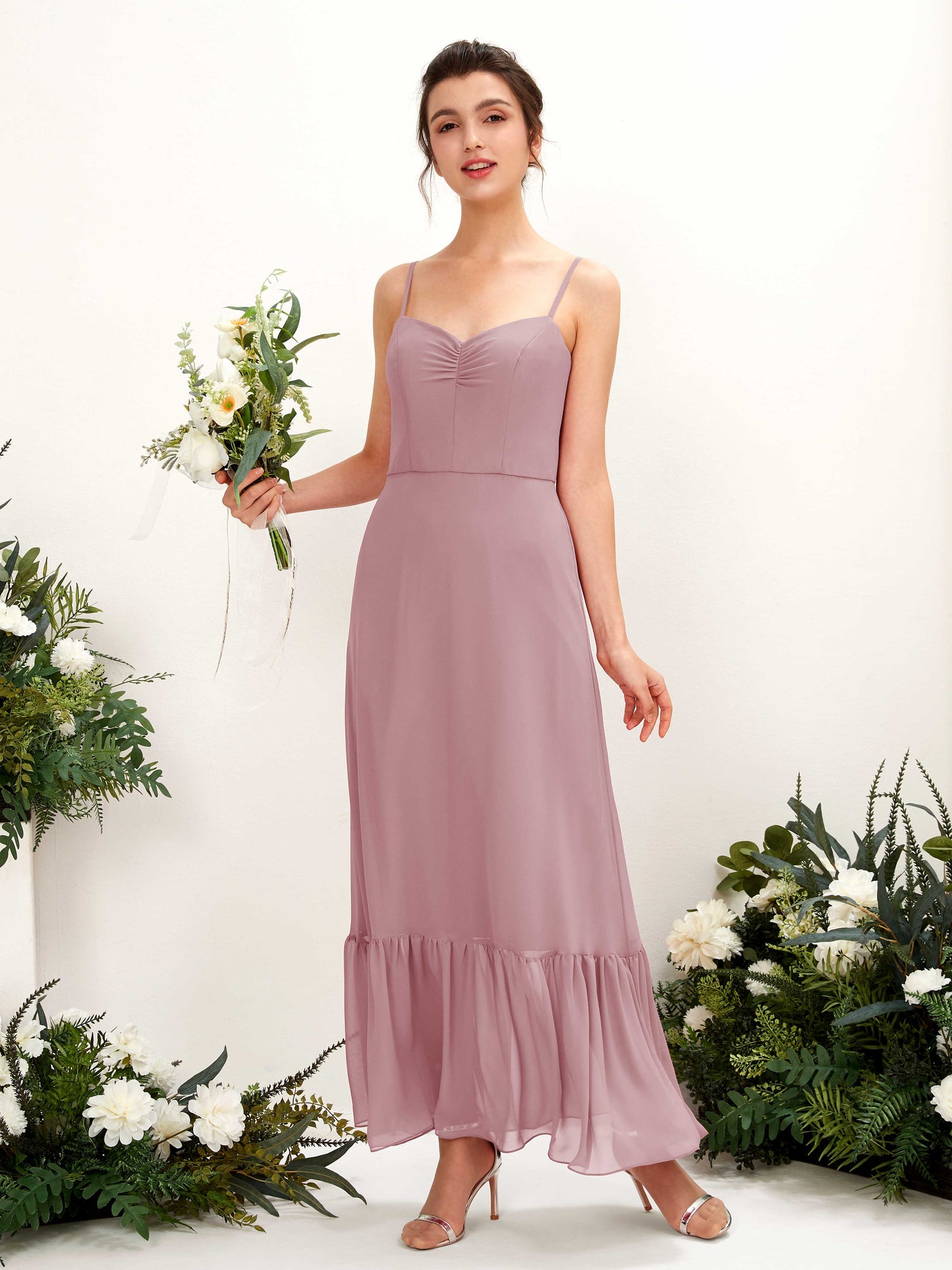 Carlyna Empire-Linie Spaghettiträger Bodenlanges Brautjungfernkleid Klassisch Mauve #farbe_klassisch-mauve
