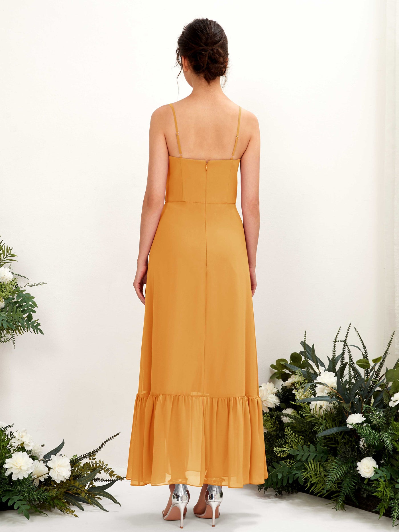 Carlyna Empire-Linie Spaghettiträger Bodenlanges Brautjungfernkleid Mango #farbe_mango