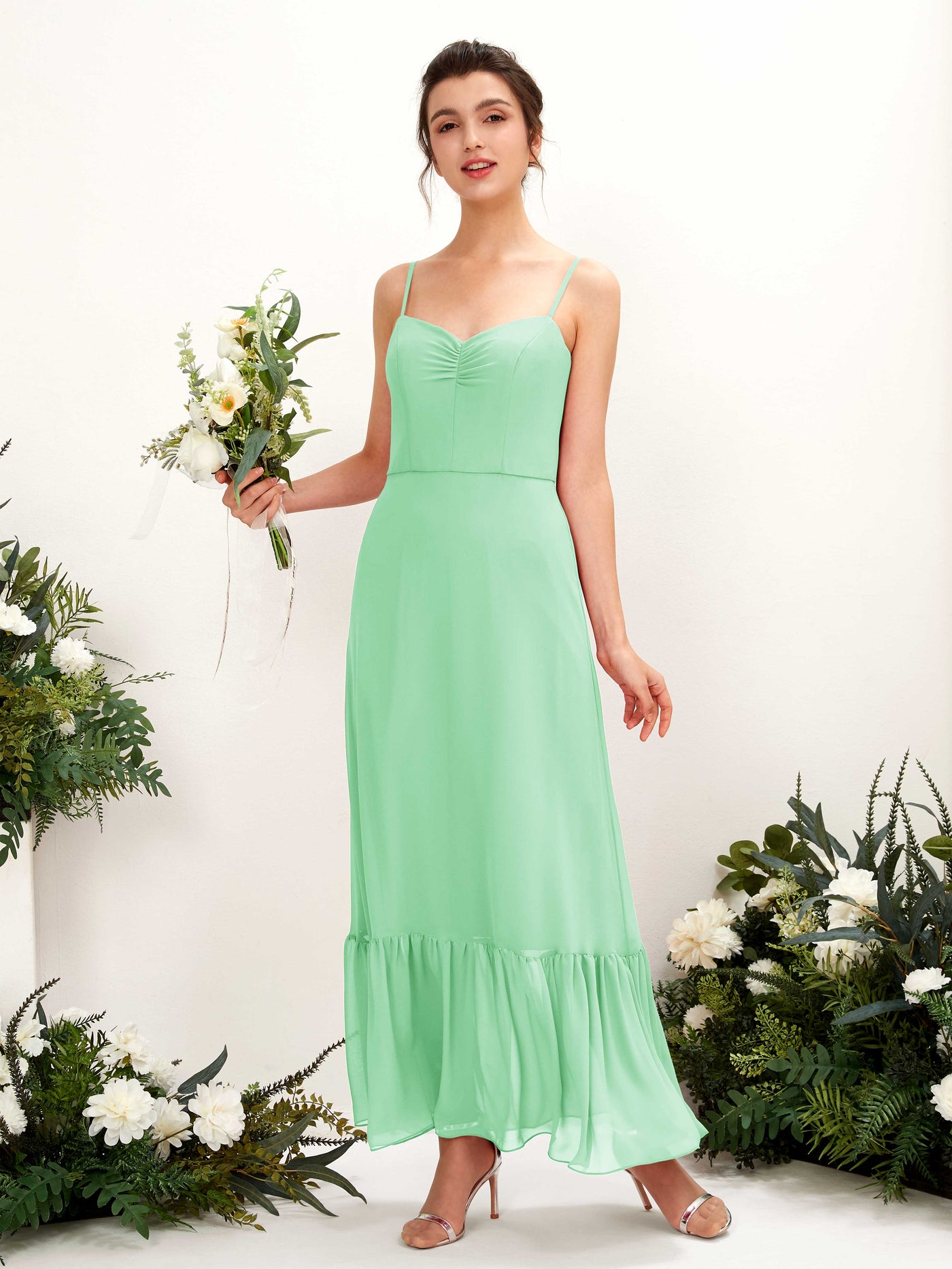 Carlyna Empire-Linie Spaghettiträger Bodenlanges Brautjungfernkleid Minzgrün #farbe_minzgr-n