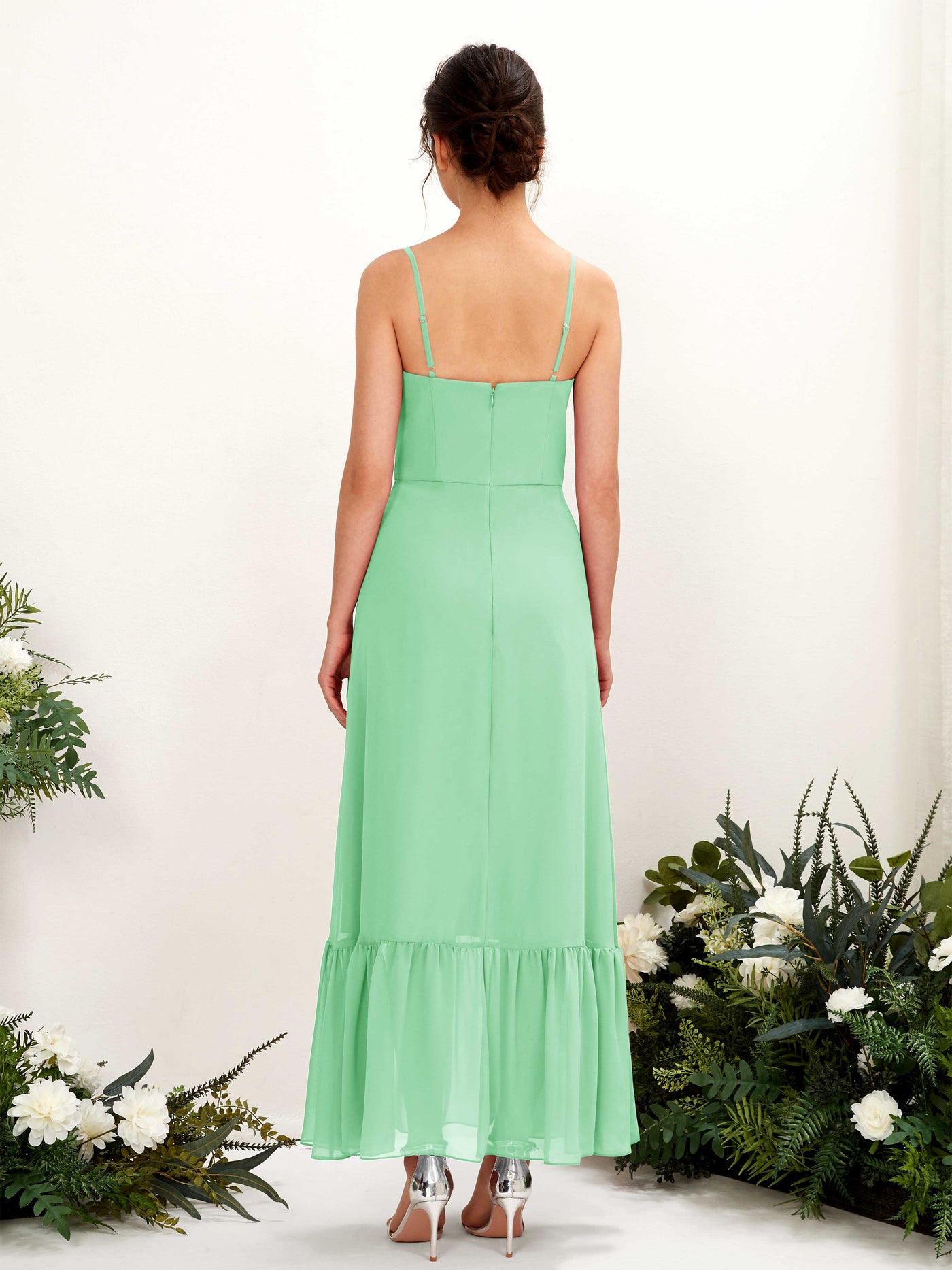 Carlyna Empire-Linie Spaghettiträger Bodenlanges Brautjungfernkleid Minzgrün #farbe_minzgr-n