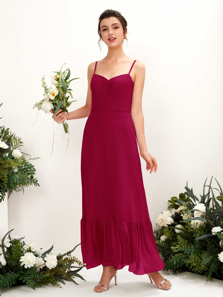Carlyna Empire-Linie Spaghettiträger Bodenlanges Brautjungfernkleid Narrenrot 