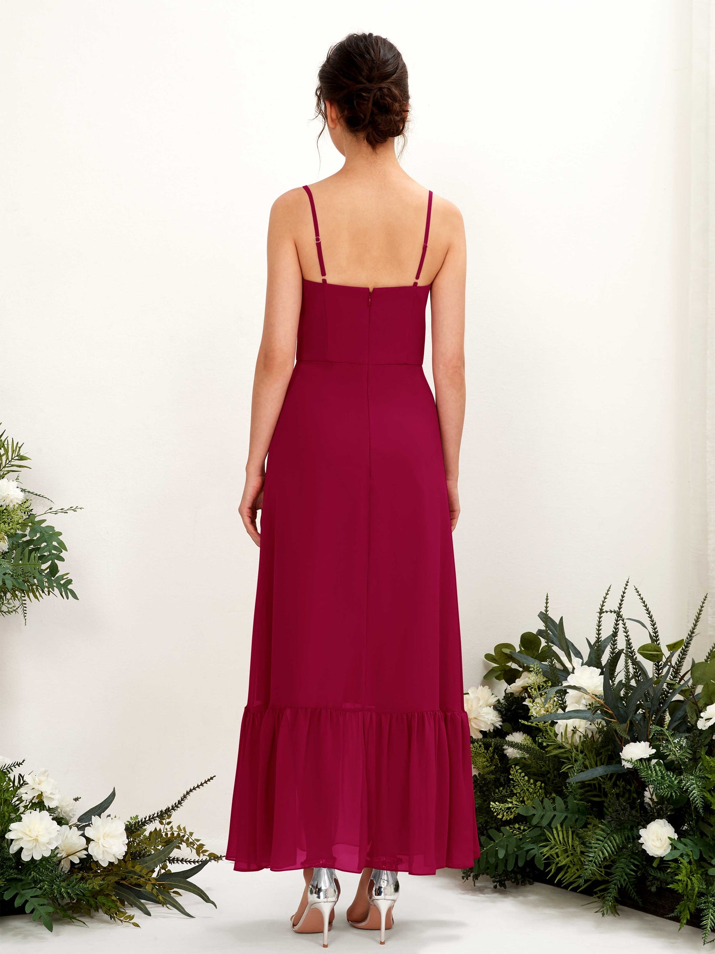 Carlyna Empire-Linie Spaghettiträger Bodenlanges Brautjungfernkleid Narrenrot #farbe_narrenrot