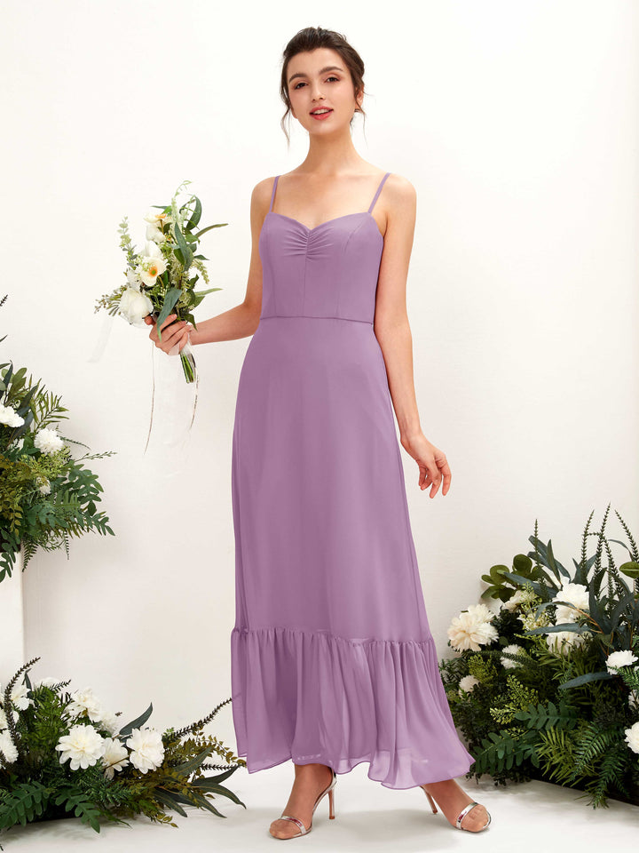 Carlyna Empire-Linie Spaghettiträger Bodenlanges Brautjungfernkleid Orchideen-Nebel 