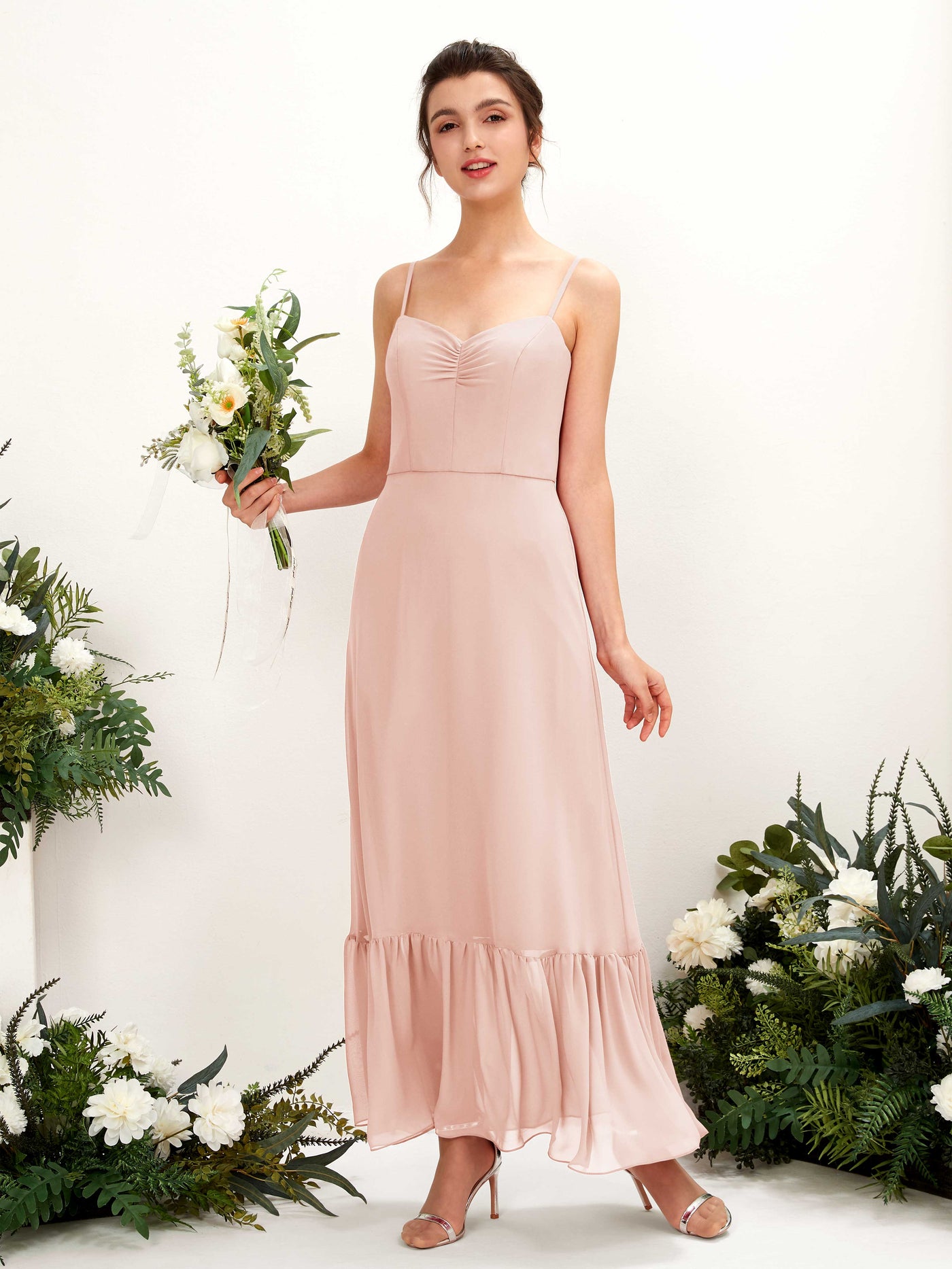 Carlyna Empire-Linie Spaghettiträger Bodenlanges Brautjungfernkleid Perlrosa #farbe_perlrosa