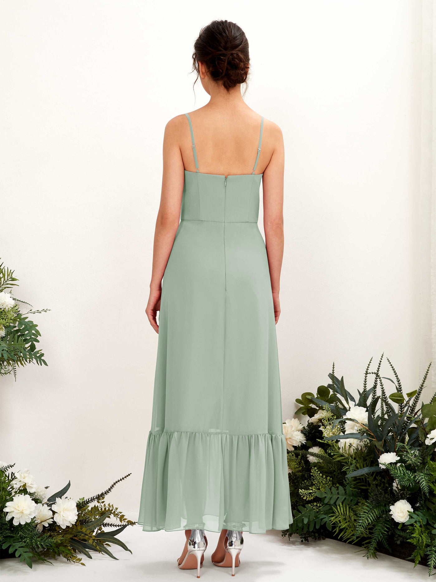 Carlyna Empire-Linie Spaghettiträger Bodenlanges Brautjungfernkleid Salbeigrün #farbe_salbeigr-n