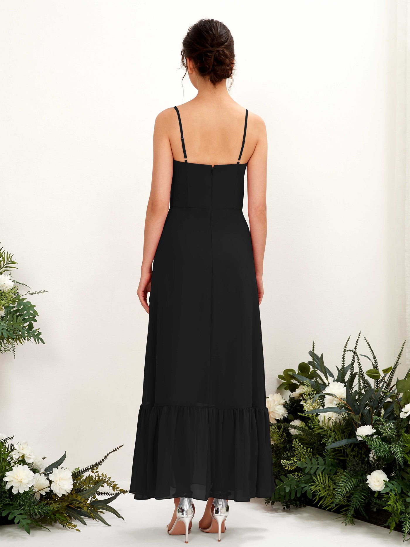 Carlyna Empire-Linie Spaghettiträger Bodenlanges Brautjungfernkleid Schwarz #farbe_schwarz