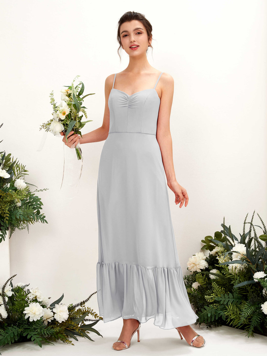 Carlyna Empire-Linie Spaghettiträger Bodenlanges Brautjungfernkleid Silber 