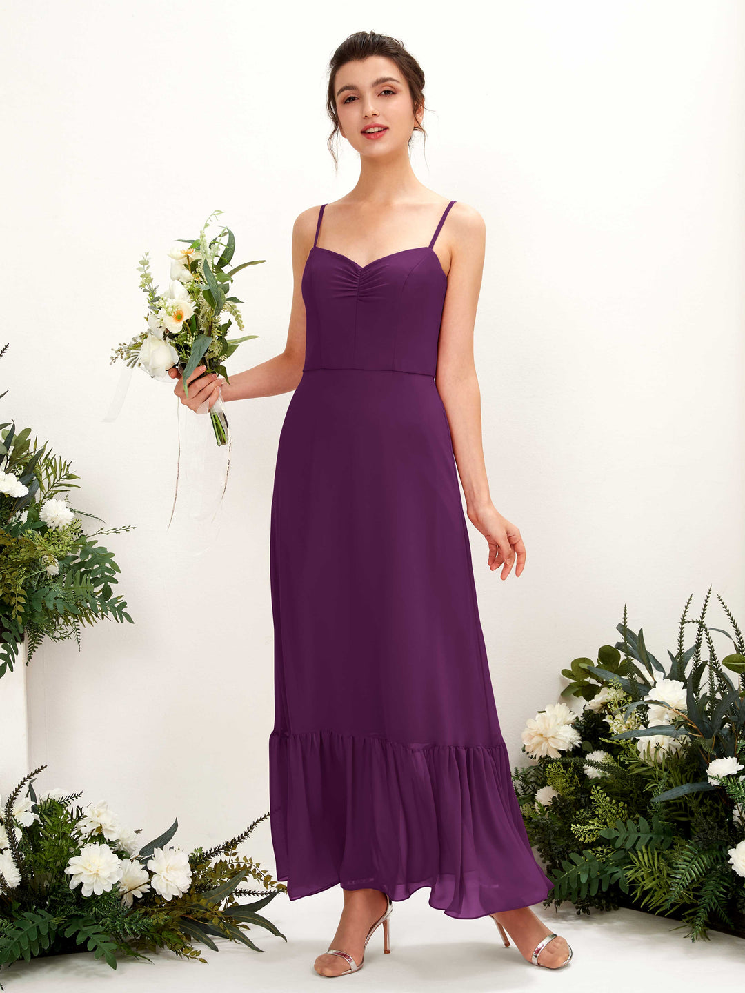 Carlyna Empire-Linie Spaghettiträger Bodenlanges Brautjungfernkleid Traube 