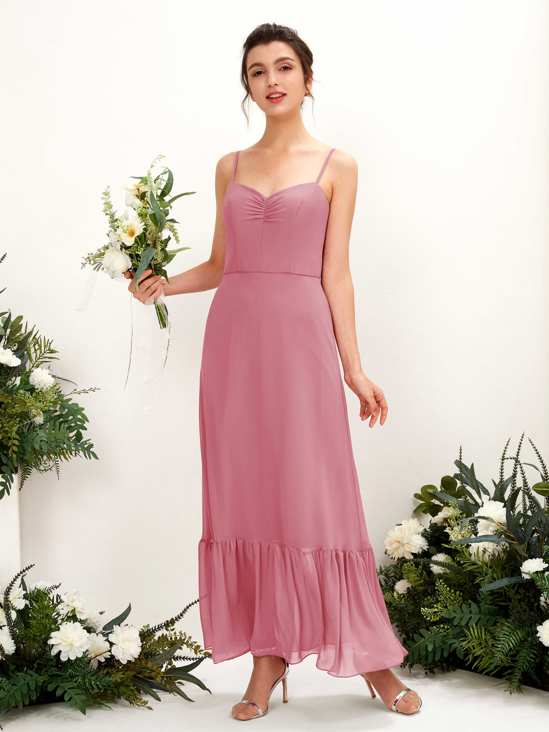 Carlyna Empire-Linie Spaghettiträger Bodenlanges Brautjungfernkleid Wüstenrose 