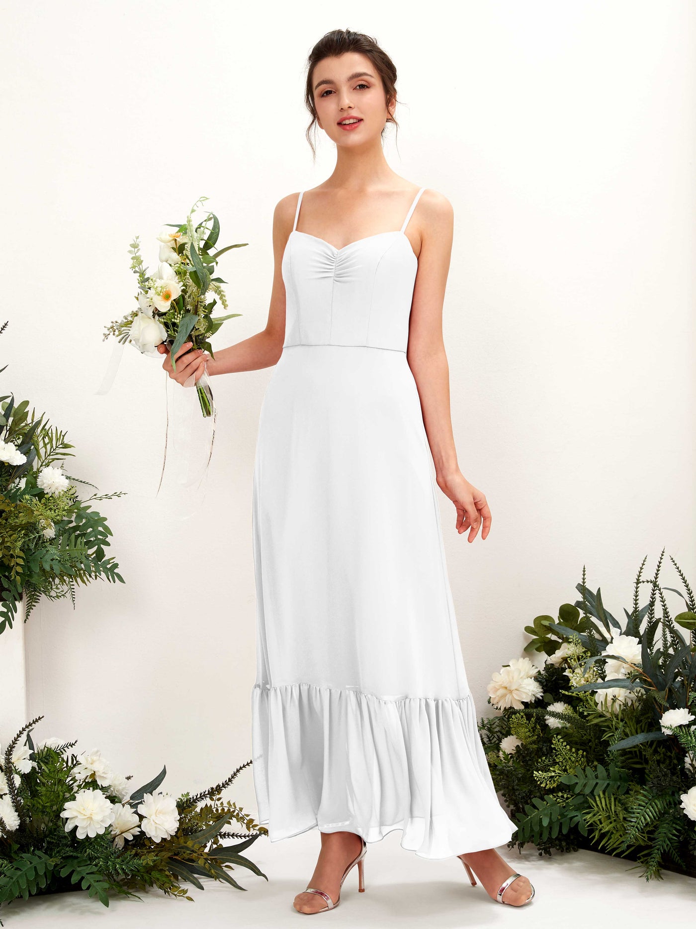 Carlyna Empire-Linie Spaghettiträger Bodenlanges Brautjungfernkleid Weiß #farbe_wei