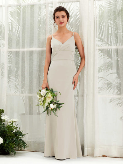 Carlyna Empire-Linie V-Ausschnitt Bodenlang Satin Brautjungfernkleid Champagner #farbe_champagner