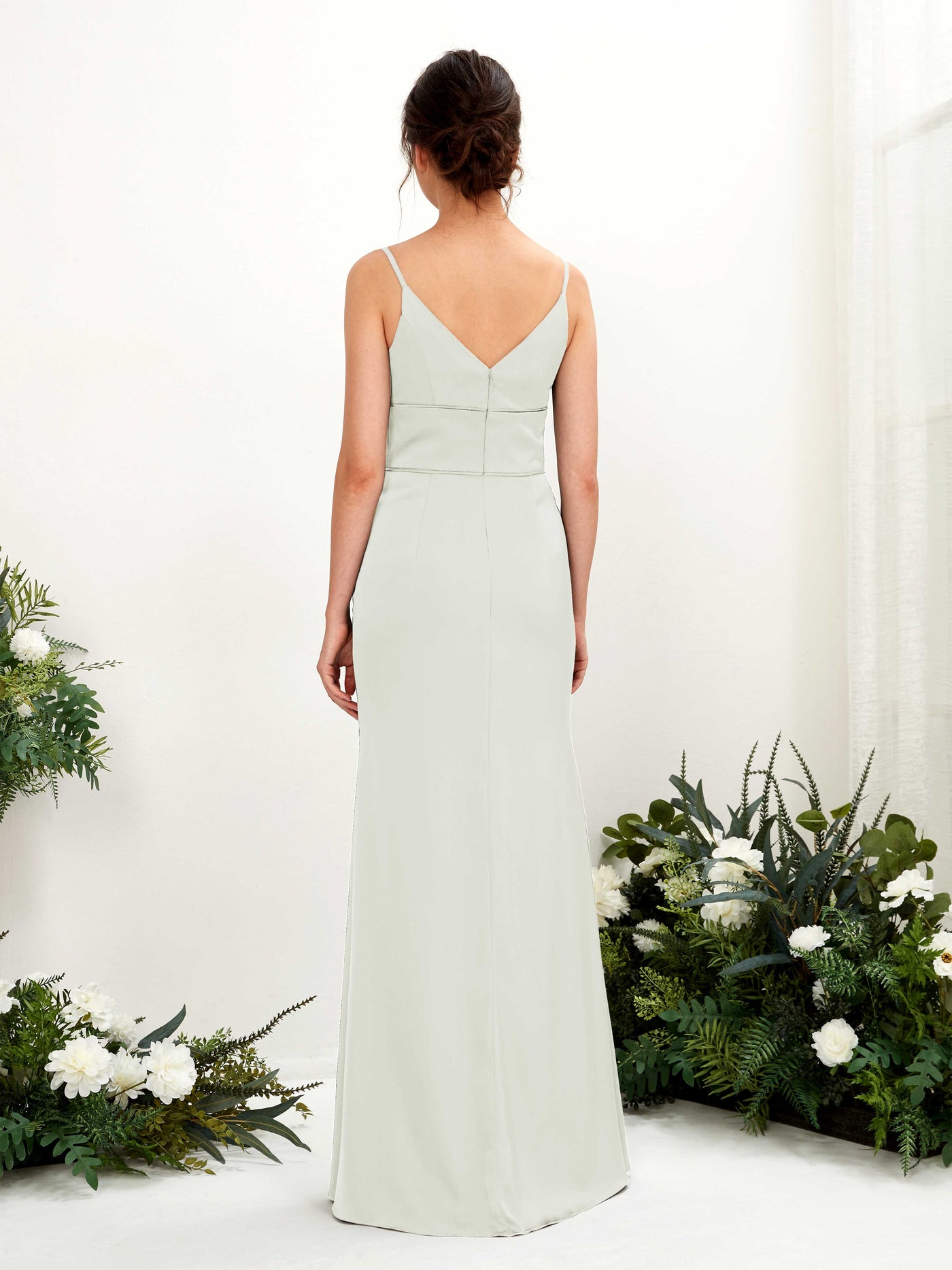 Carlyna Empire-Linie V-Ausschnitt Bodenlang Satin Brautjungfernkleid Elfenbein #farbe_elfenbein