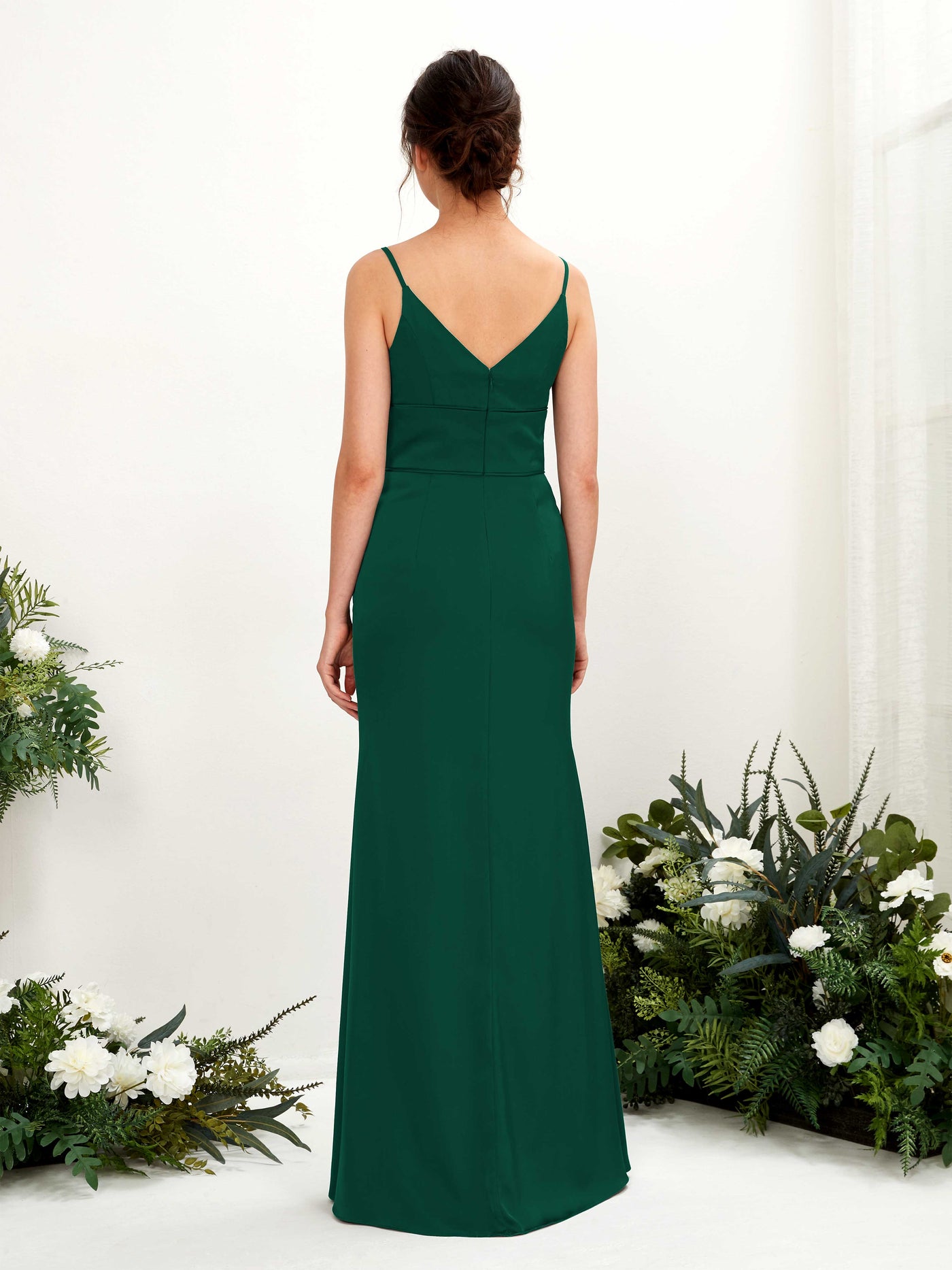 Carlyna Empire-Linie V-Ausschnitt Bodenlang Satin Brautjungfernkleid Jägergrün #farbe_j-gergr-n