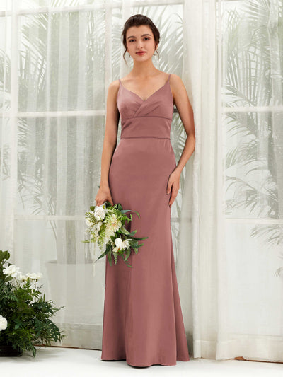 Carlyna Empire-Linie V-Ausschnitt Bodenlang Satin Brautjungfernkleid Wüstenrose #farbe_w-stenrose