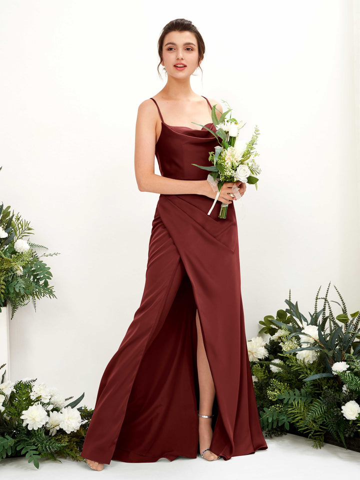 Carlyna Empire-Linie Wasserfall-Ausschnitt Bodenlanges Abendkleid Brautjungfernkleid Burgunderrot 