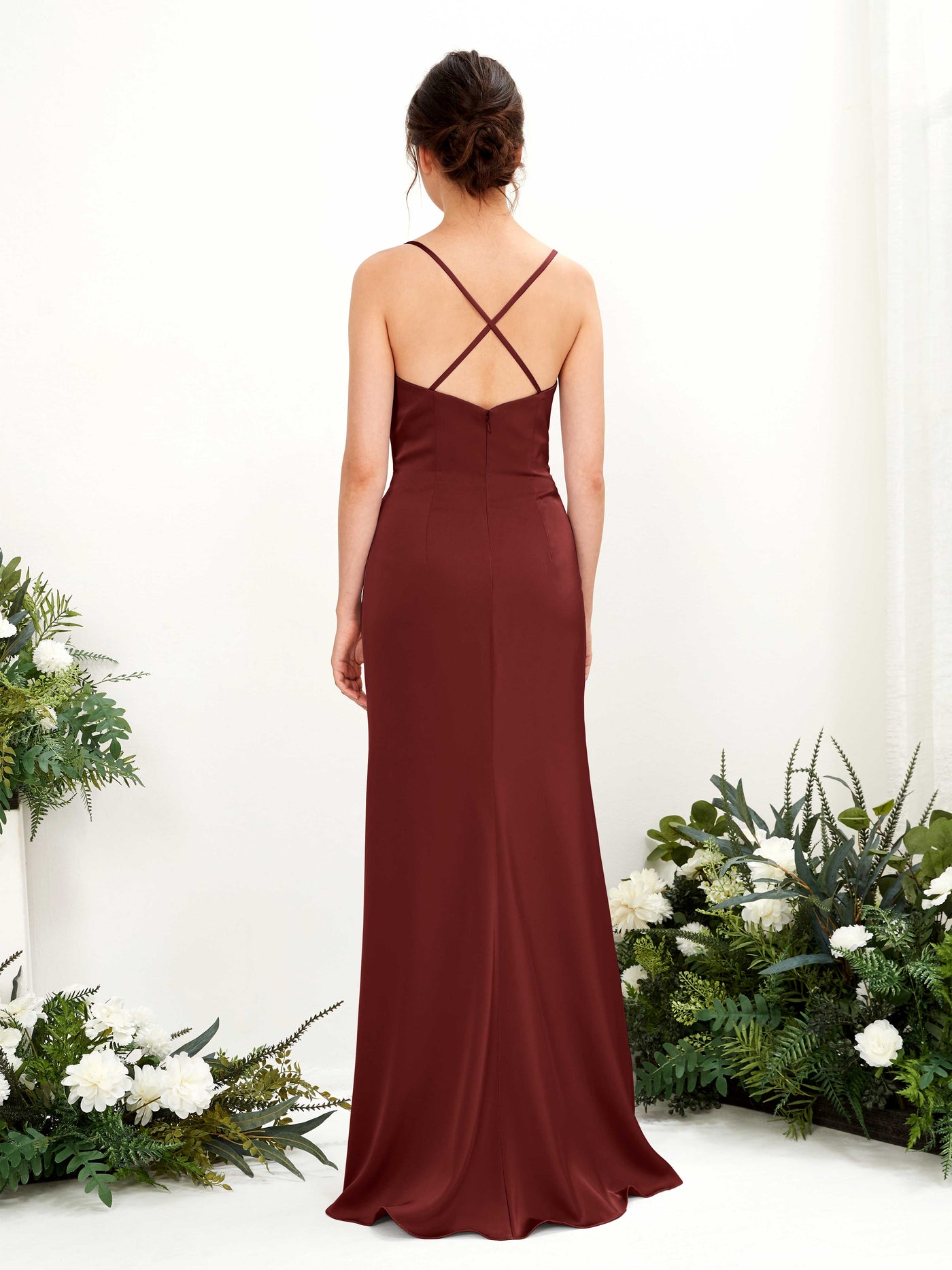 Carlyna Empire-Linie Wasserfall-Ausschnitt Bodenlanges Abendkleid Brautjungfernkleid Burgunderrot #farbe_burgunderrot