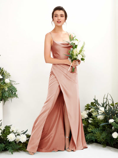 Carlyna Empire-Linie Wasserfall-Ausschnitt Bodenlanges Abendkleid Brautjungfernkleid Cantaloupe #farbe_cantaloupe