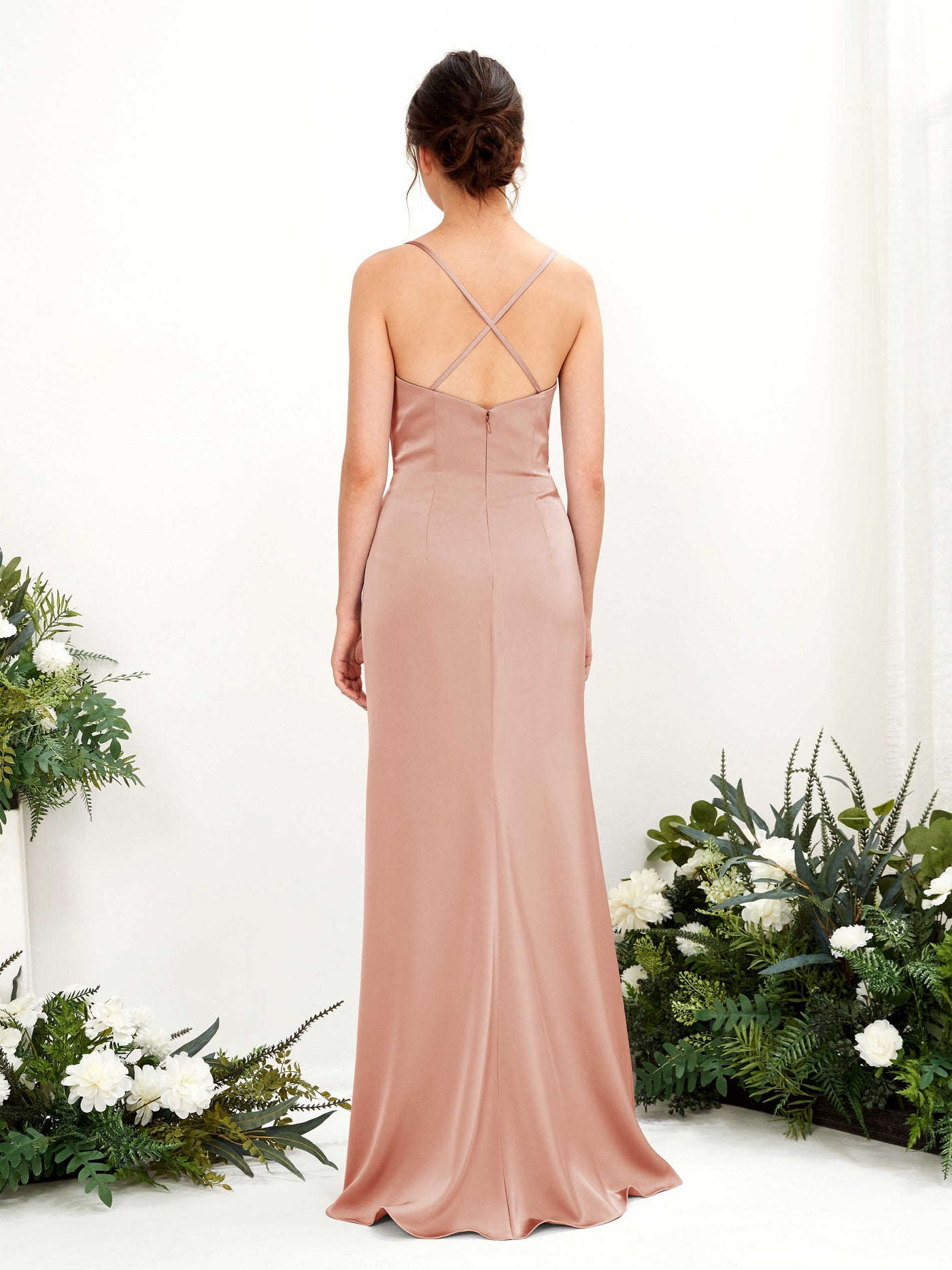 Carlyna Empire-Linie Wasserfall-Ausschnitt Bodenlanges Abendkleid Brautjungfernkleid Cantaloupe #farbe_cantaloupe