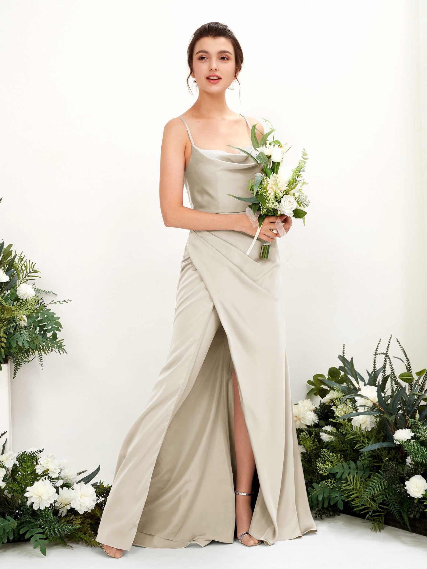 Carlyna Empire-Linie Wasserfall-Ausschnitt Bodenlanges Abendkleid Brautjungfernkleid Champagner #farbe_champagner