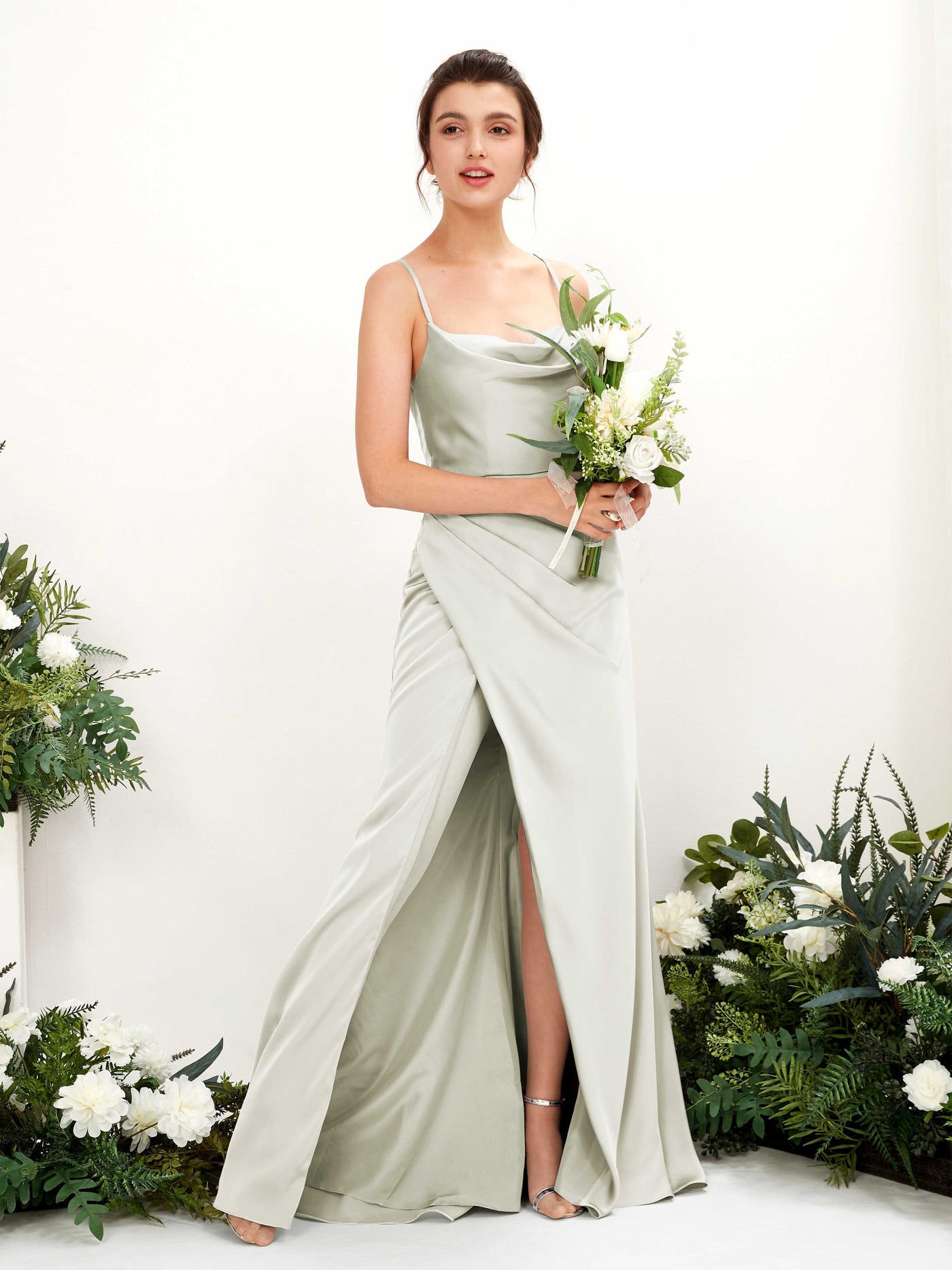 Carlyna Empire-Linie Wasserfall-Ausschnitt Bodenlanges Abendkleid Brautjungfernkleid Elfenbein #farbe_elfenbein