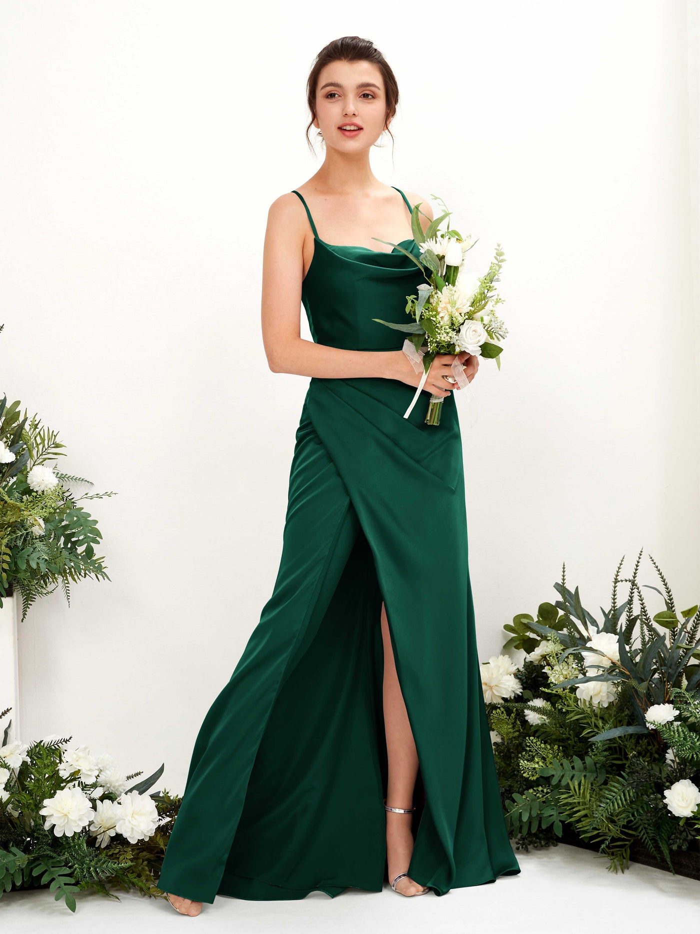 Carlyna Empire-Linie Wasserfall-Ausschnitt Bodenlanges Abendkleid Brautjungfernkleid Jägergrün #farbe_j-gergr-n