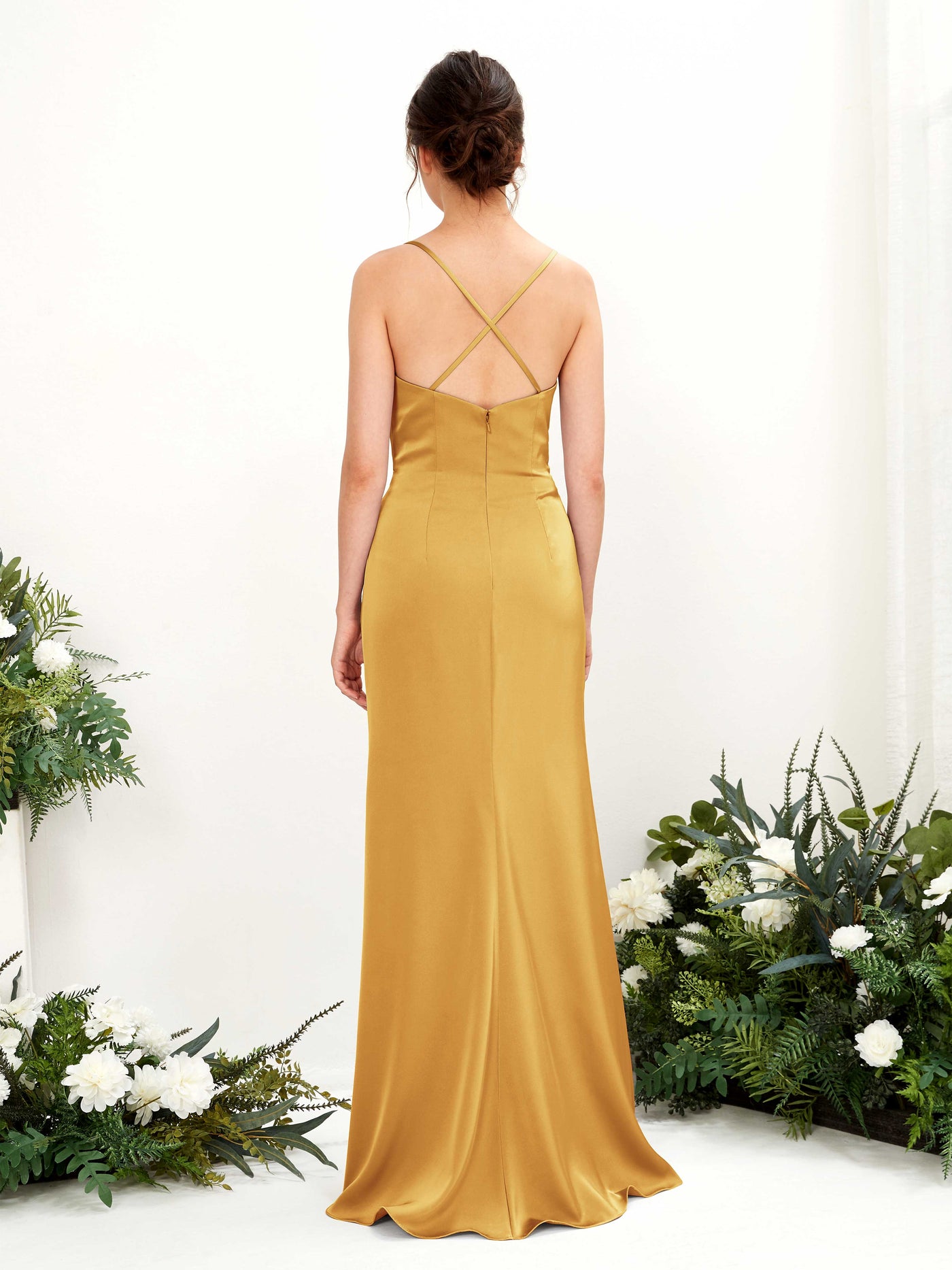 Carlyna Empire-Linie Wasserfall-Ausschnitt Bodenlanges Abendkleid Brautjungfernkleid Kanariengelb #farbe_kanariengelb